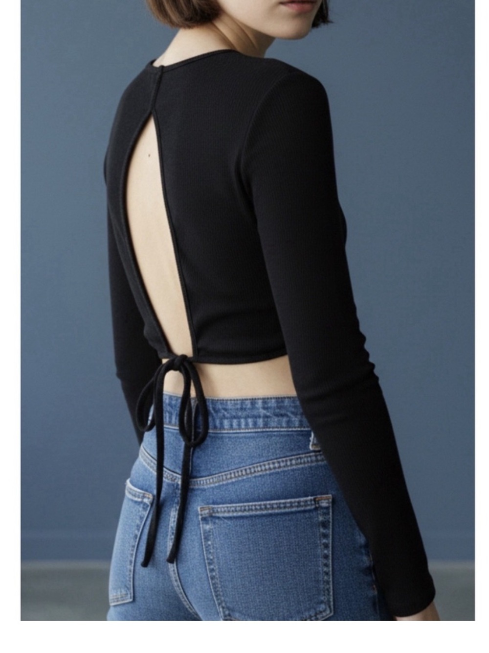 princess polly black long sleeve open back tie
